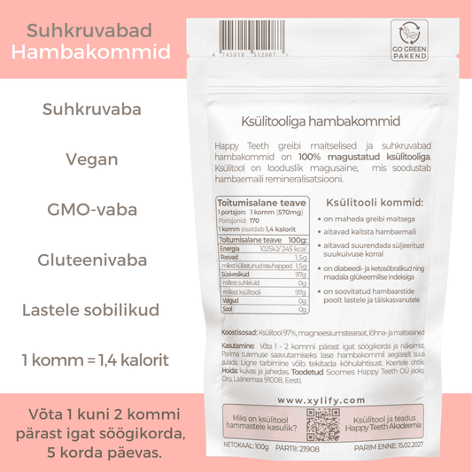 Happy Teeth ksülitooliga hambakommid - Greip 100g / 170tk