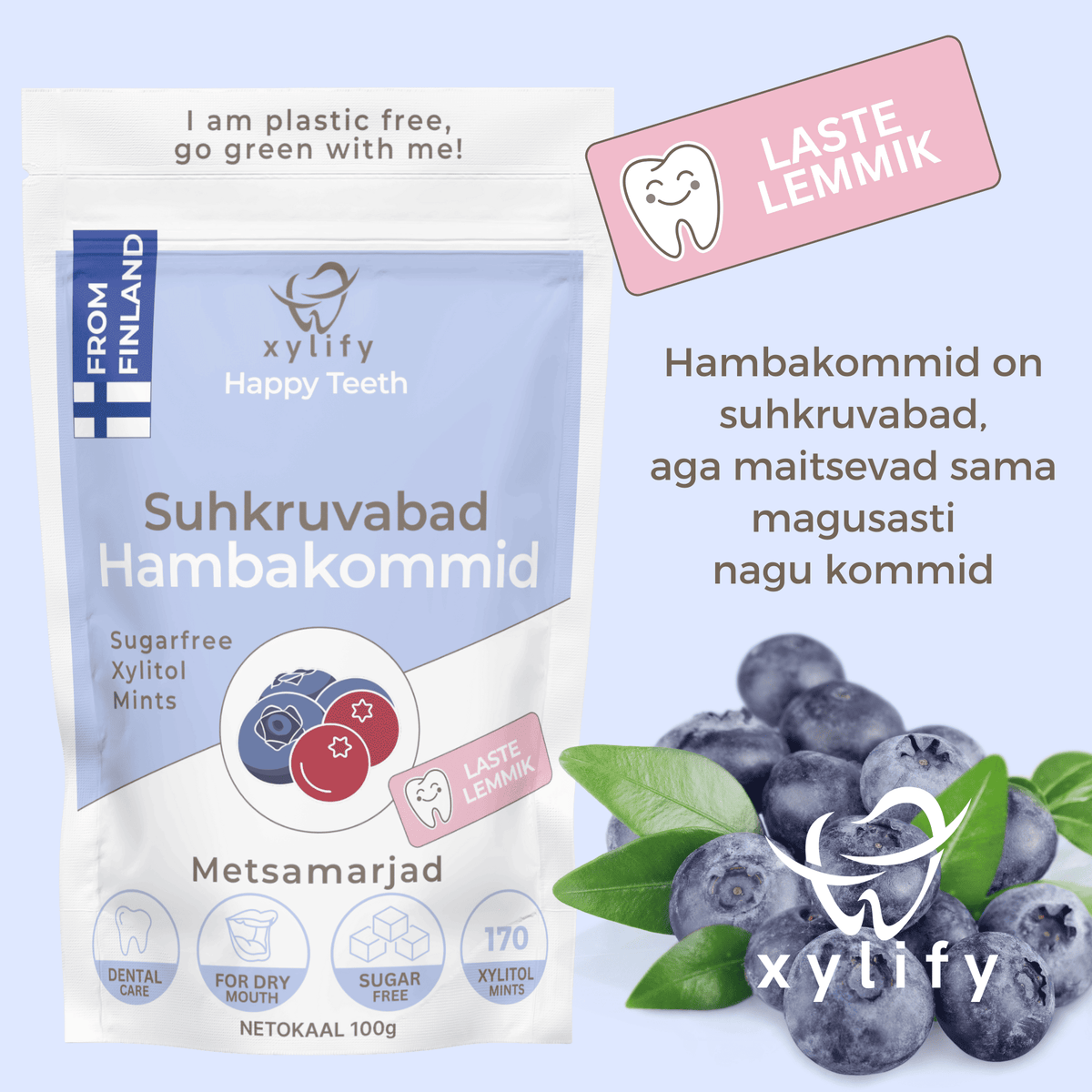 Happy Teeth ksülitooliga hambakommid - Metsamari 100g / 170tk