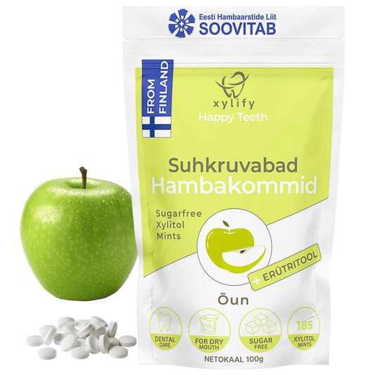 Happy Teeth ksülitooli ja erütritooliga hambakommid - Õun 100g / 185tk