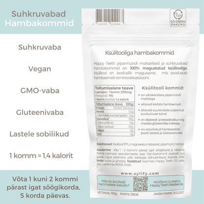 Happy Teeth ksülitooliga hambakommid - Piparmünt 100g / 170tk