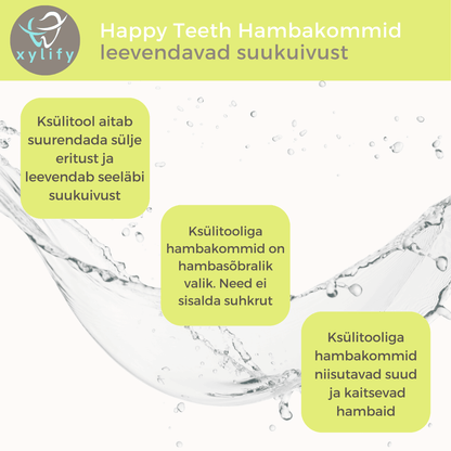 Happy Teeth ksülitooli ja erütritooliga hambakommid - Õun 100g / 185tk
