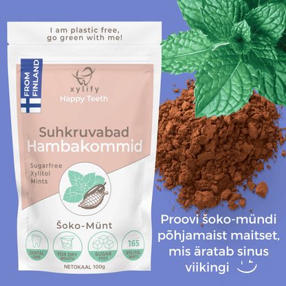 Happy Teeth ksülitooliga hambakommid - Šoko-Münt 100g / 165tk
